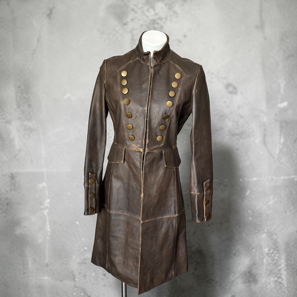 Newport News Jackets & Blazers - Vintage Newport News Distressed Brown 100% Leather Military Steampunk Jacket